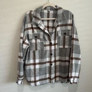 Boho‎ Womens XL Plaid Button Up Shacket Winter Fall Boho Gorpcore Layering Cabin